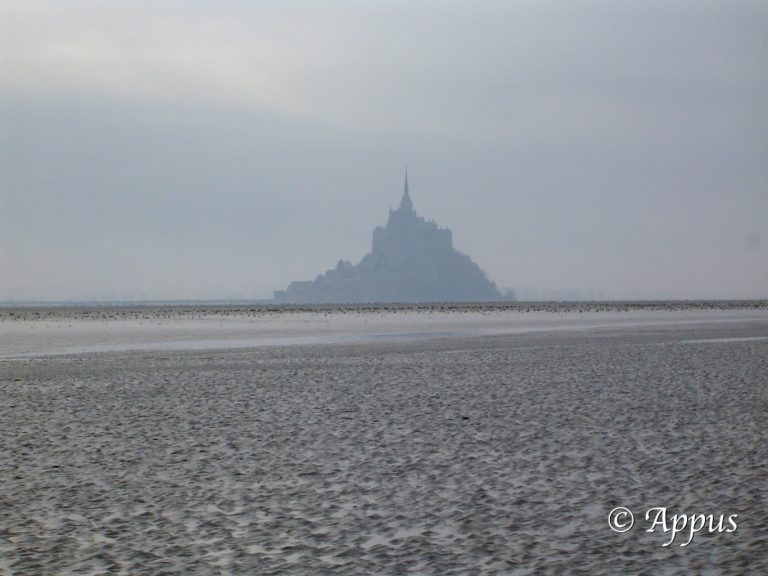 Le Mont-Saint-Michel dans une légère brume